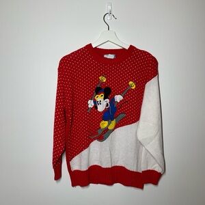 Vintage Sunday Comics Mickey skiing knit sweater